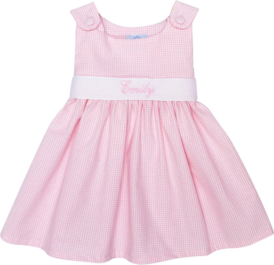 Pink Gingham Pique Dress with White Sash